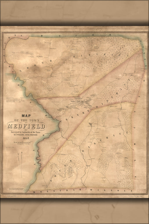 24"x36" Gallery Poster, Map of the town of Medfield mass. 1852