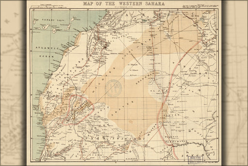 24"x36" Gallery Poster, Map of the western Sahara desert 1876