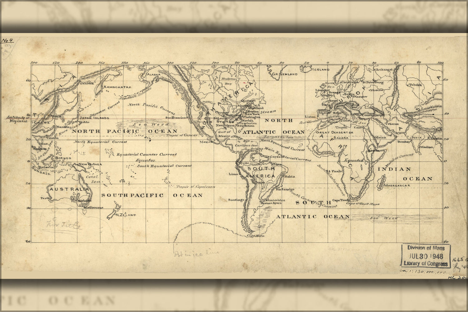 24"x36" Gallery Poster, Map of the world on the Mercator projection 1875