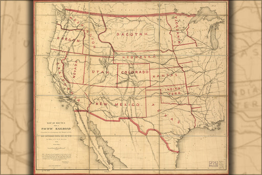 24"x36" Gallery Poster, Map of transcontinental railroad routes 1855 p2