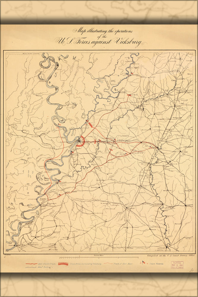 24"x36" Gallery Poster, Map of union operations against Vicksburg 1863