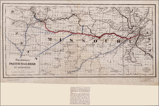 24"x36" Gallery Poster, Map showing the Pacific Railroad of Missouri 1865