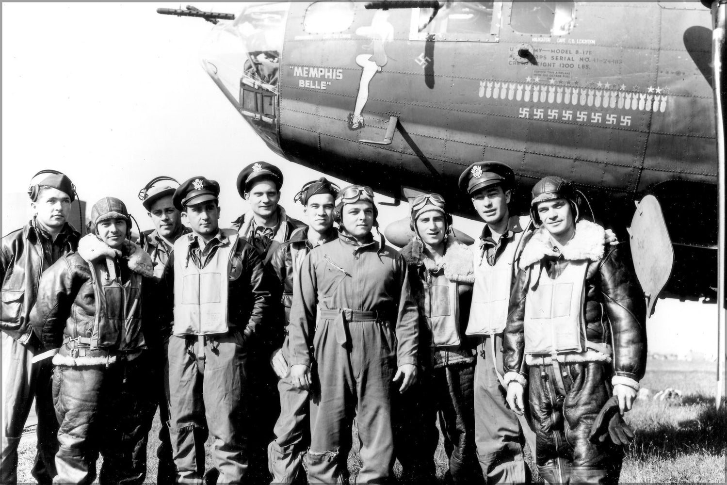 24"x36" Gallery Poster, Memphis Belle crew b-17 flying fortress bomber in england