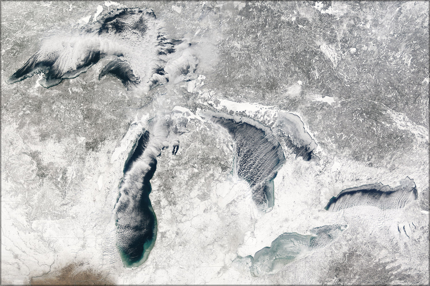 24"x36" Gallery Poster, Michigan and Great Lakes Satellite Map during Winter