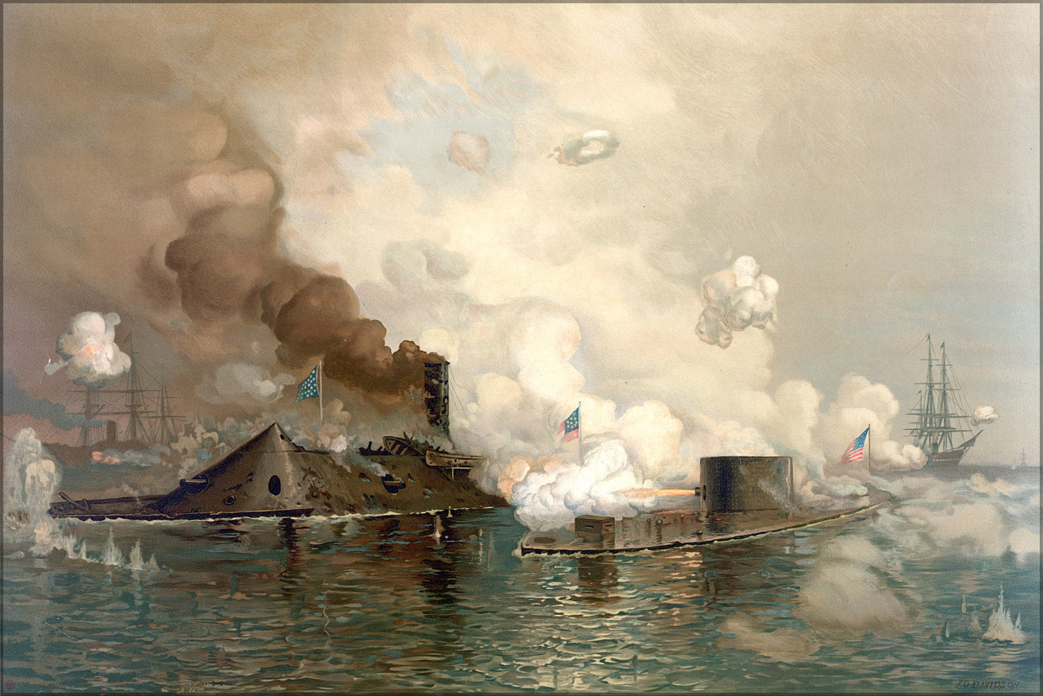 24"x36" Gallery Poster, Monitor and Merrimac css virginia First Fight Between Ironclads