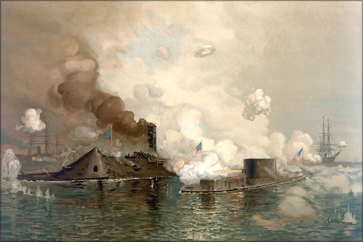 24"x36" Gallery Poster, Monitor and Merrimac css virginia First Fight Between Ironclads