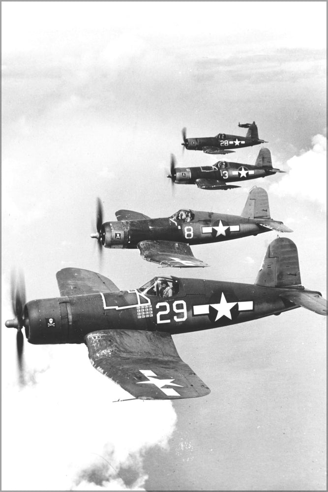 24"x36" Gallery Poster, Navy Vought F4U-1A Corsairs (VF-17) Jolly Rogers 1944