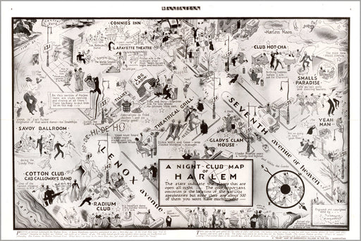 24"x36" Gallery Poster, Nightclub map of Harlem, New York City, 1932 bar poster