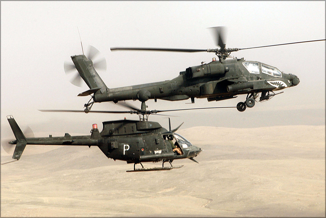 24"x36" Gallery Poster, OH-58D Kiowa, AH-64 Apache helicopters, 3rd Armored Cavalry