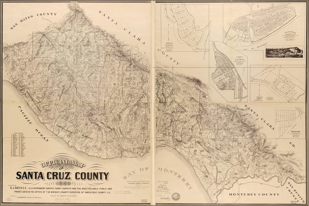 24"x36" Gallery Poster, Official map of Santa Cruz County 1889