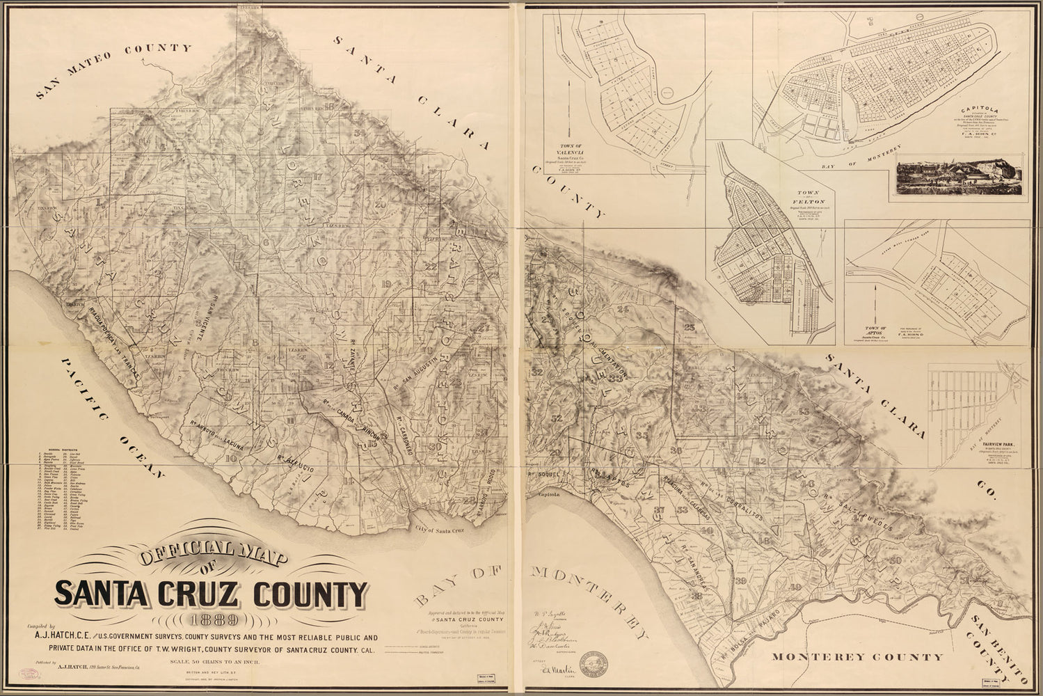 24"x36" Gallery Poster, Official map of Santa Cruz County 1889