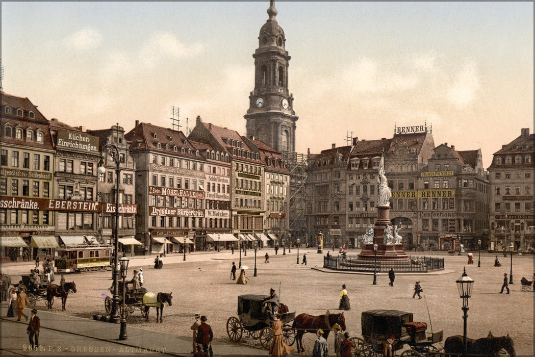 24"x36" Gallery Poster, Old Market, Altstadt, Dresden, Saxony, Germany 1890  photochrom