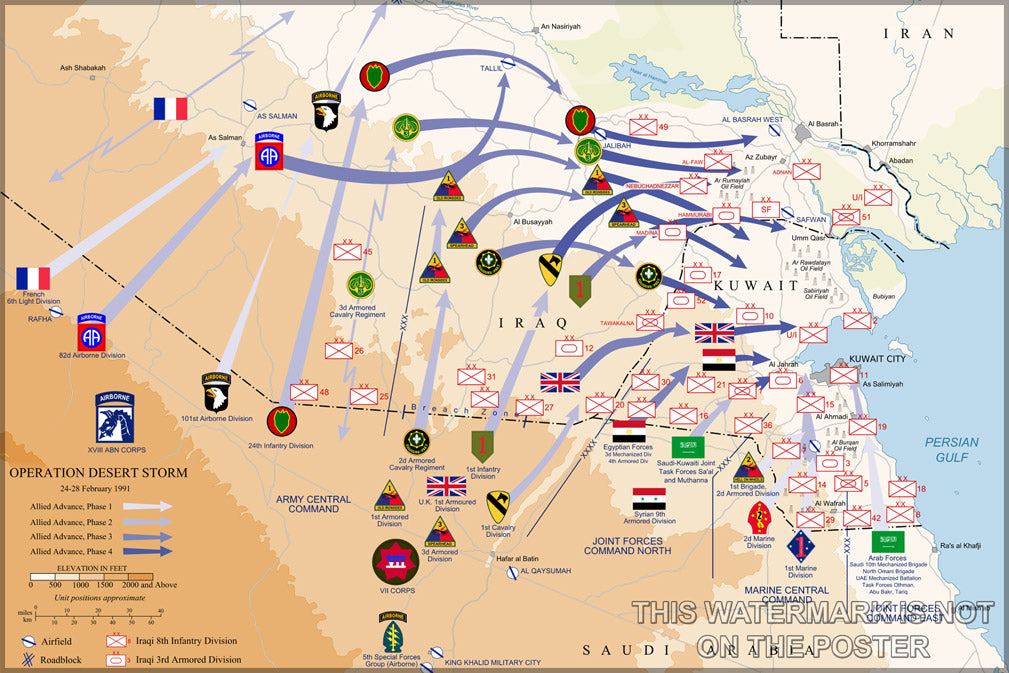 24"x36" Gallery Poster, Operation Desert Storm map