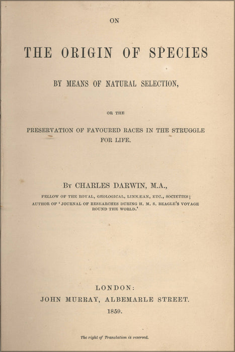 24"x36" Gallery Poster, Origin of Species title page sir charles darwin