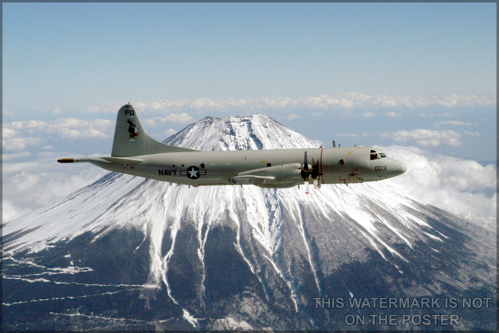 24"x36" Gallery Poster, P-3 Orion  circles Mt. Fuji