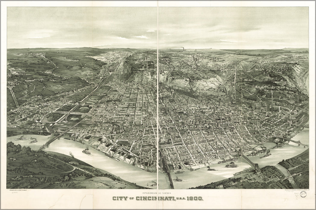 24"x36" Gallery Poster, Panoramic map, city of Cincinnati, ohio 1900