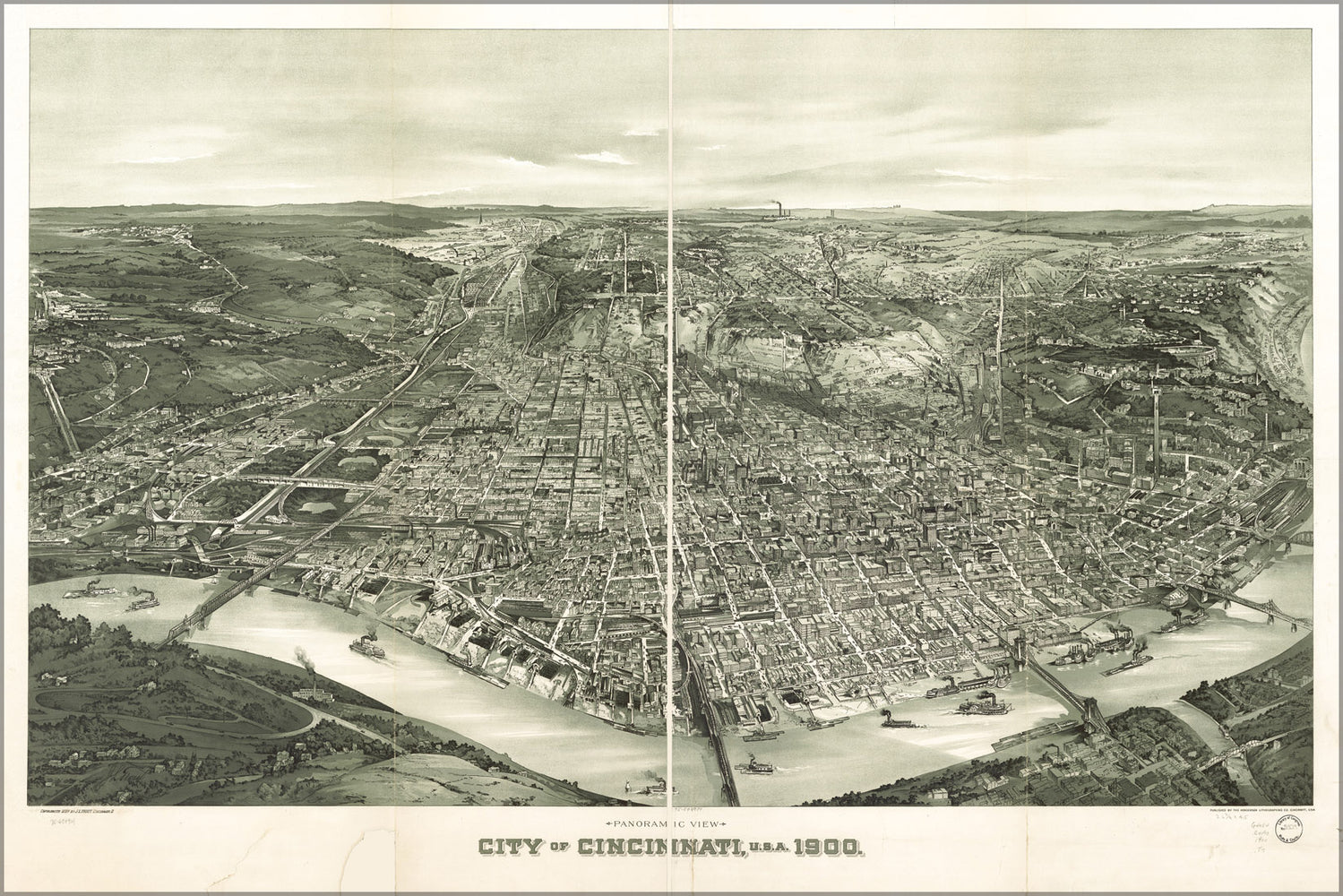 24"x36" Gallery Poster, Panoramic map, city of Cincinnati, ohio 1900