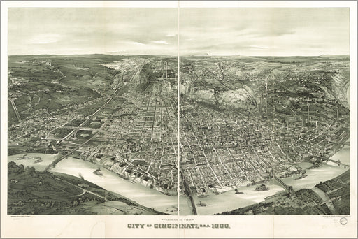24"x36" Gallery Poster, Panoramic map, city of Cincinnati, ohio 1900