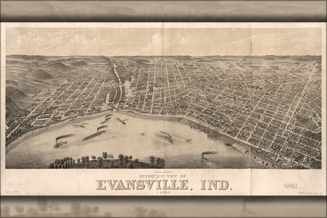 24"x36" Gallery Poster, Panoramic map Evansville, Indiana 1880