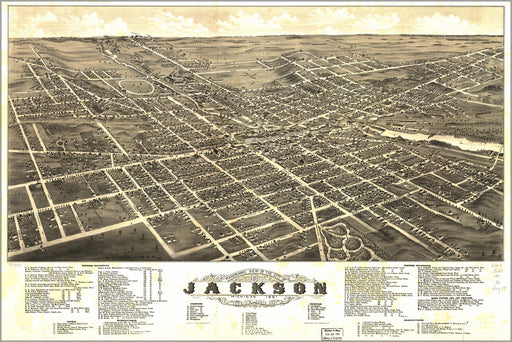 24"x36" Gallery Poster, Panoramic map of Jackson, Michigan 1881