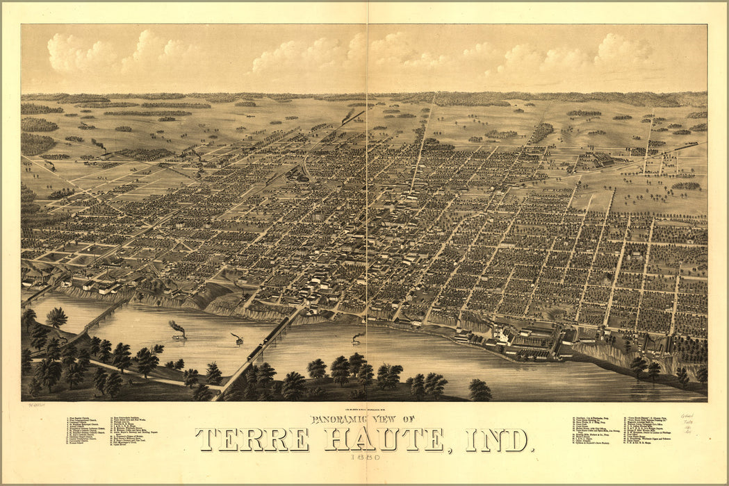 24"x36" Gallery Poster, Panoramic map of Terre Haute, Indiana 1880