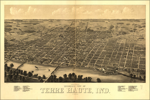 24"x36" Gallery Poster, Panoramic map of Terre Haute, Indiana 1880
