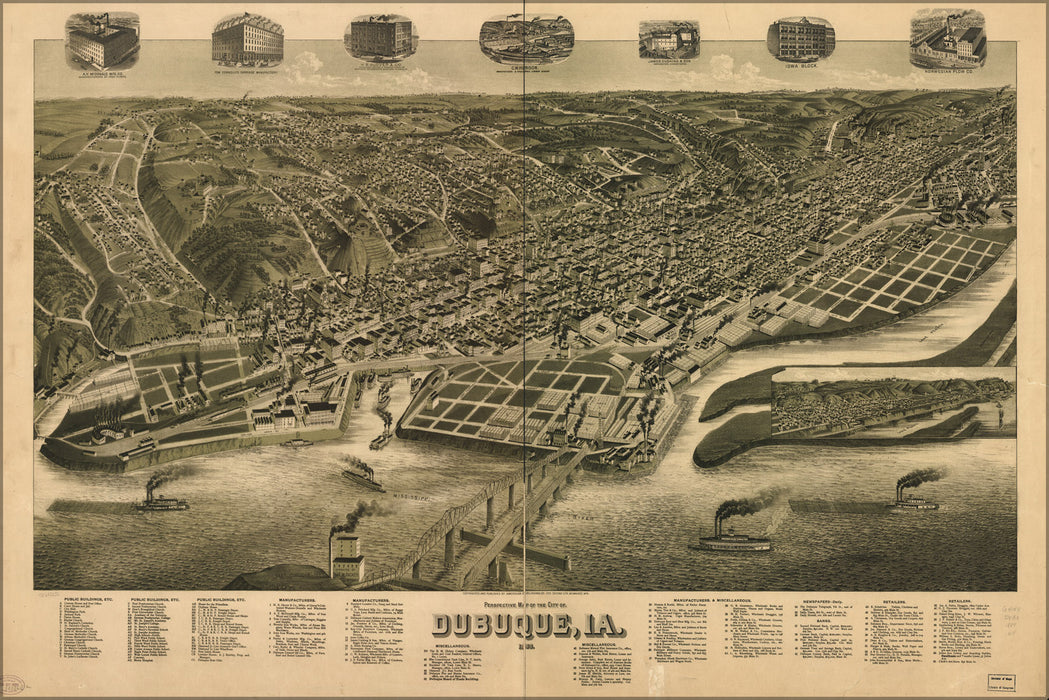 24"x36" Gallery Poster, Perspective map of Dubuque, Iowa 1889