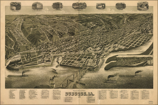 24"x36" Gallery Poster, Perspective map of Dubuque, Iowa 1889