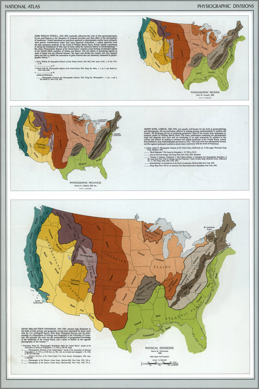 24"x36" Gallery Poster, Physiographic map of the united states 1970