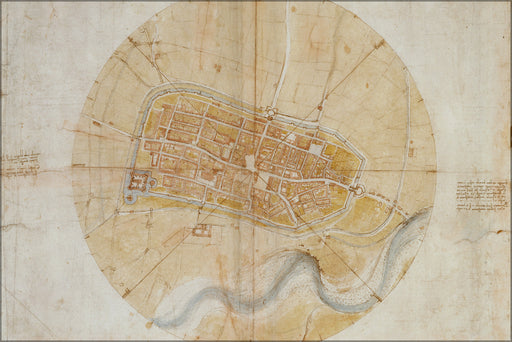 24"x36" Gallery Poster, Plan map of Imola, Italy by Leonardo da Vinci c1502