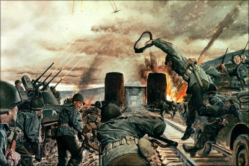 24"x36" Gallery Poster, Poster printed by the US Army commemorating the capturing of the Ludendorff Bridge at Remagen 1945