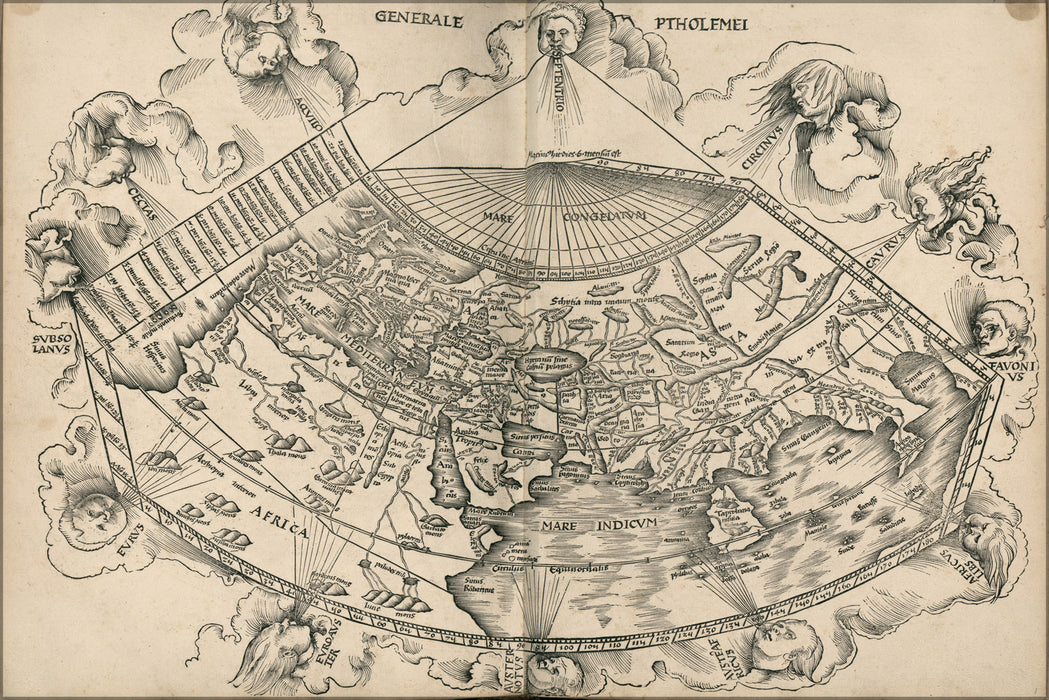 24"x36" Gallery Poster, Ptolemy map of the world 2nd century