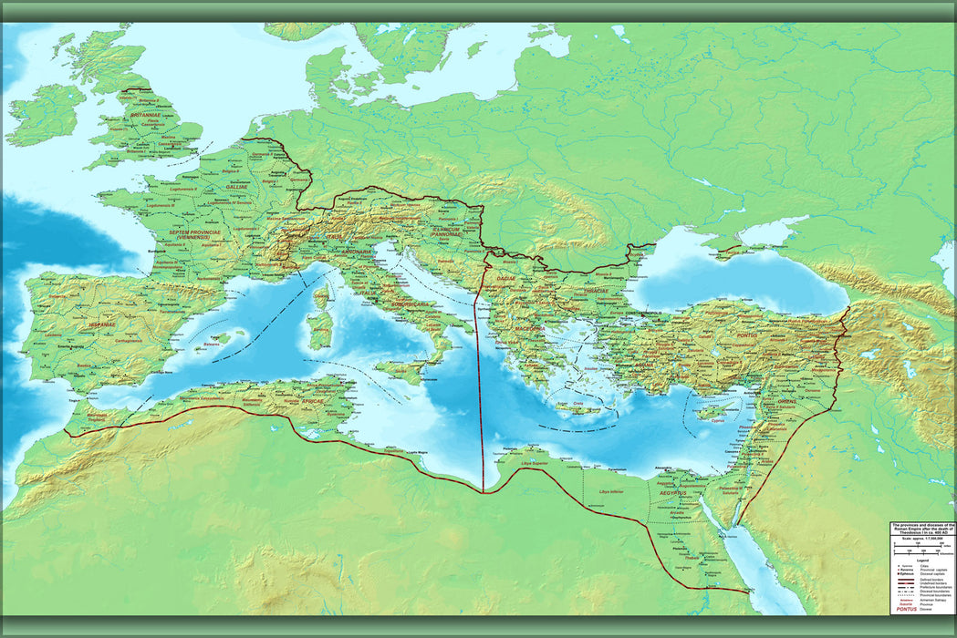 24"x36" Gallery Poster, Roman Empire Map ca 400 AD