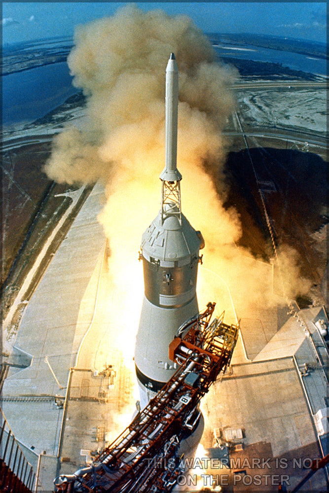 24"x36" Gallery Poster, Saturn V carrying Apollo 11 took several seconds to clear the launch tower on 16 July 1969