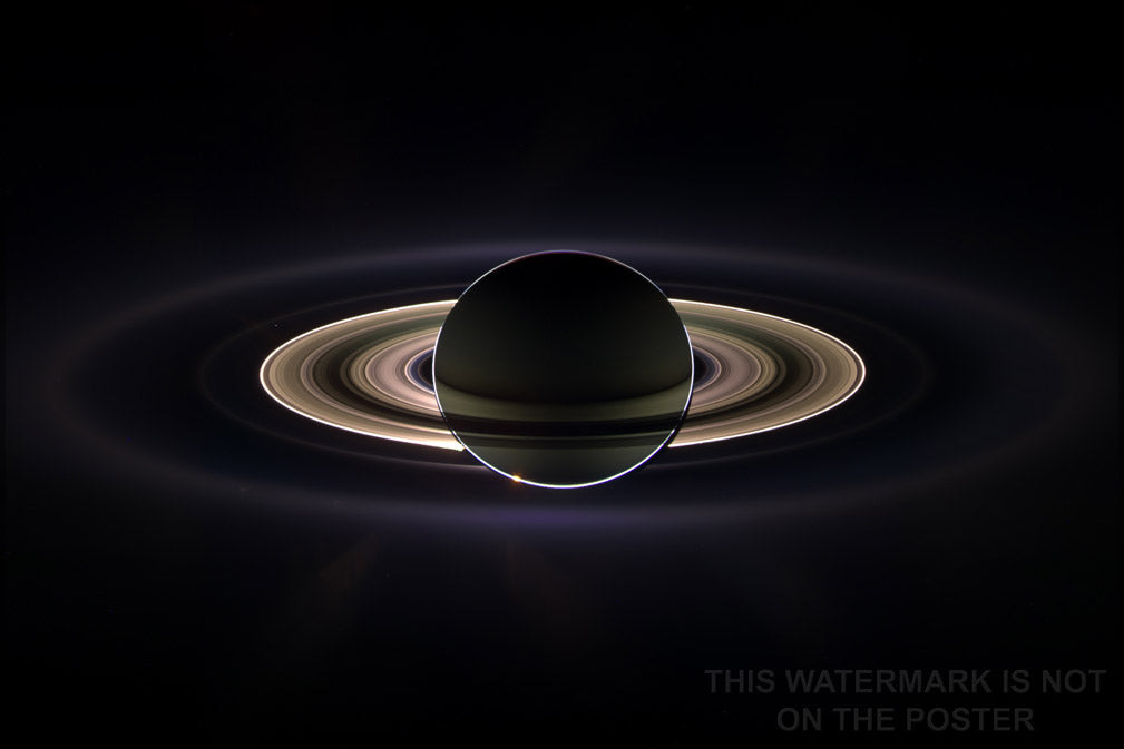 24"x36" Gallery Poster, Saturn eclipsing the sun, seen from behind from the Cassini orbiter