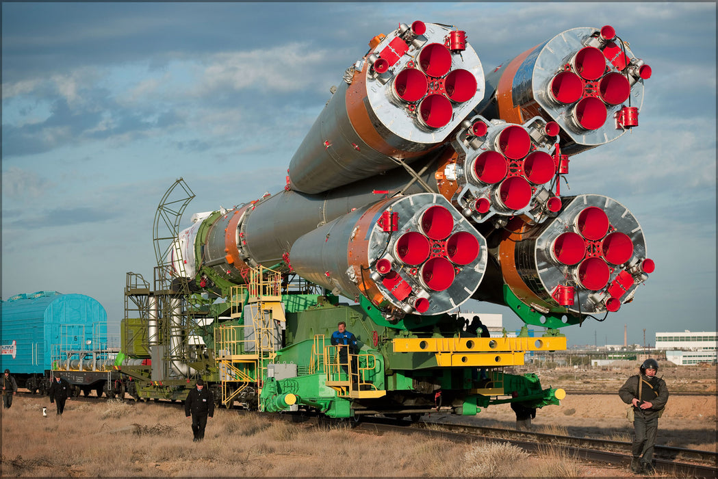 24"x36" Gallery Poster, Soyuz TMA-01M rocket Baikonur Cosmodrome, Kazakhstan