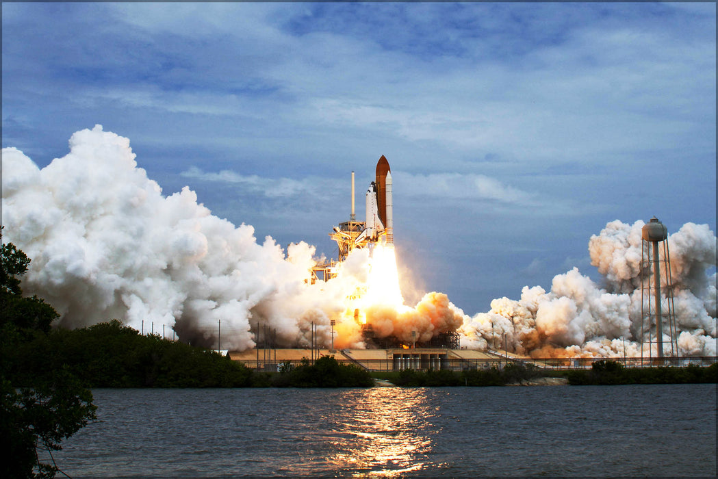 24"x36" Gallery Poster, Space Shuttle Atlantis launches from pad 39A sts-135