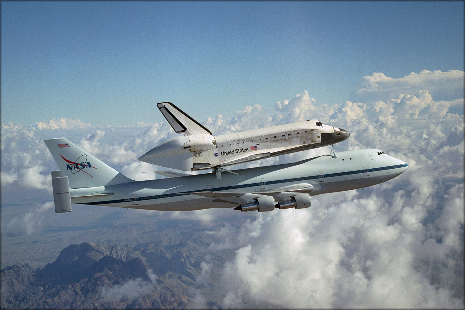 24"x36" Gallery Poster, Space Shuttle Discovery on Boeing 747 Shuttle Carrier Aircraft