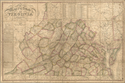Poster, Many Sizes; MAP OF THE STATE OF VIRGINIA 1827