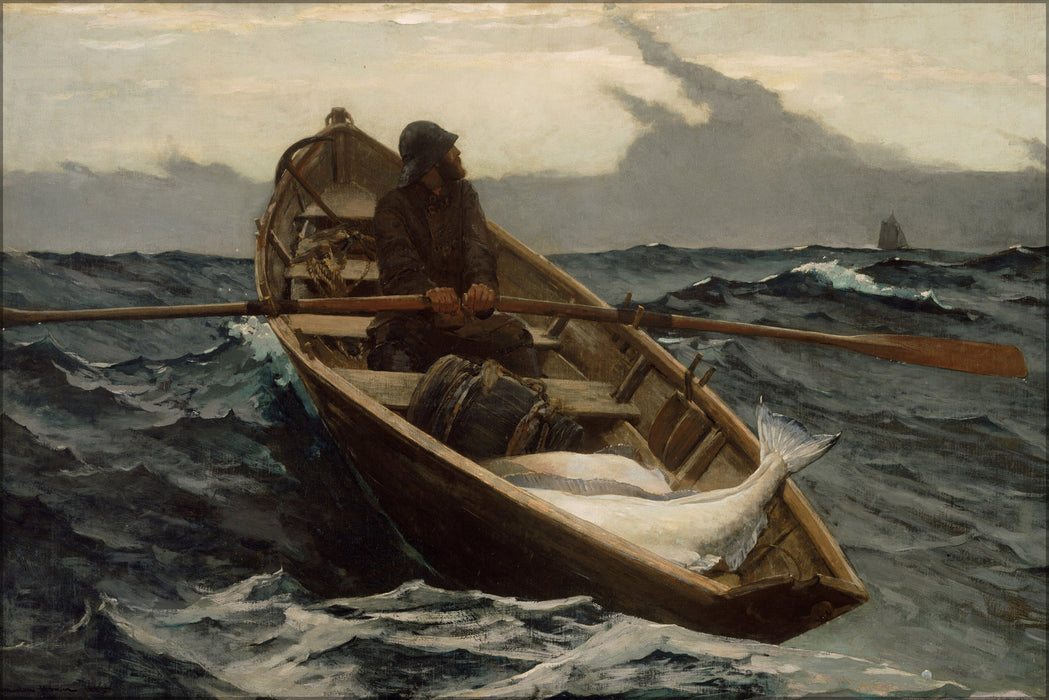 24"x36" Gallery Poster, The Fog Warning  Halibut Fishing by winslow homer 1885