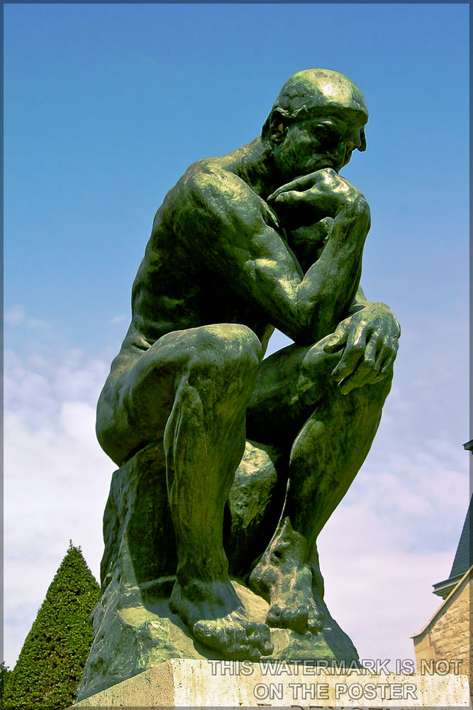 24"x36" Gallery Poster, The Thinker is a bronze and marble sculpture by Auguste Rodin,