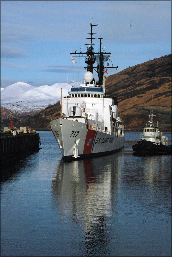 24"x36" Gallery Poster, The U.S. Coast Guard cutter Mellon (WHEC 717) prepares to moor at the pier in Kodiak, Alaska