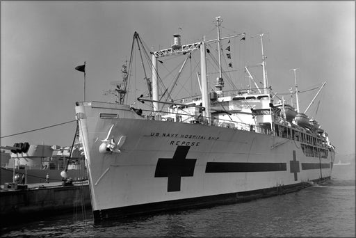 24"x36" Gallery Poster, The U.S. Navy hospital ship USS Repose (AH-16) at anchor in Yokosuka harbour, Japan, on 19 January 1952