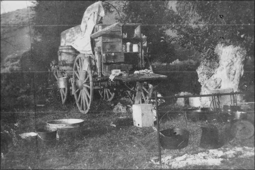 24"x36" Gallery Poster, Two-Bar chuck wagon camped at Dry Fork of Elkhead Creek, Spring of 1907