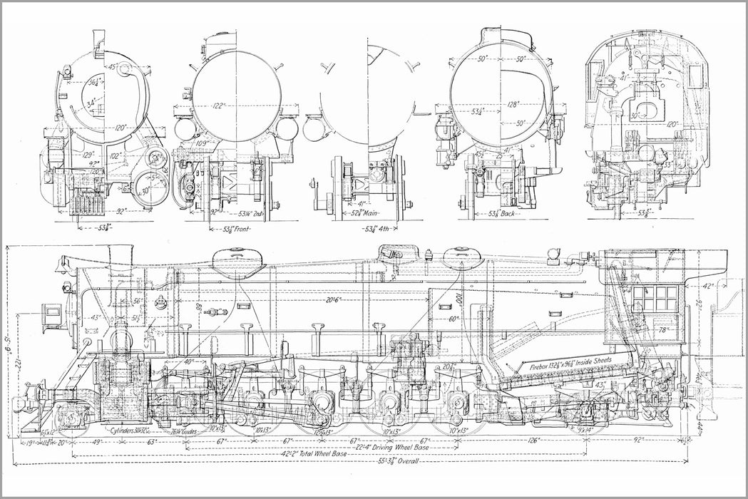24"x36" Gallery Poster, USRA Heavy Santa Fe Railroad Train Locomotive Diagram
