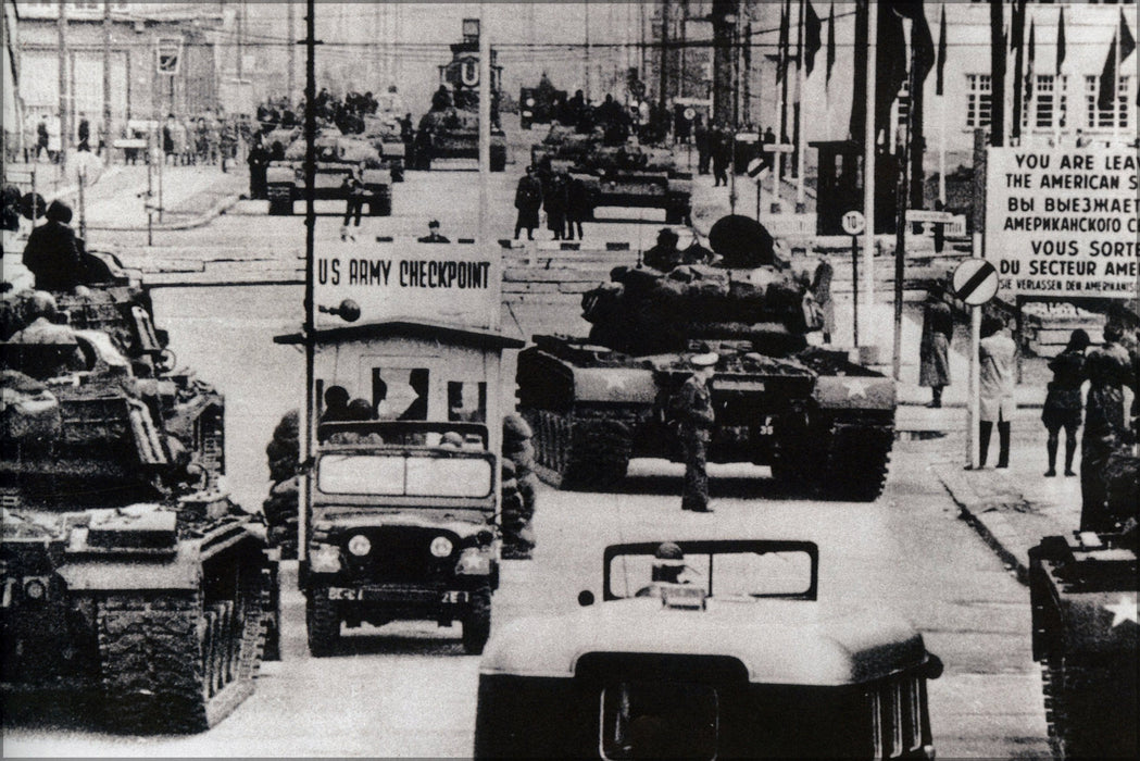 24"x36" Gallery Poster, US Army tanks face Soviet armor, Checkpoint Charlie, Berlin 1961