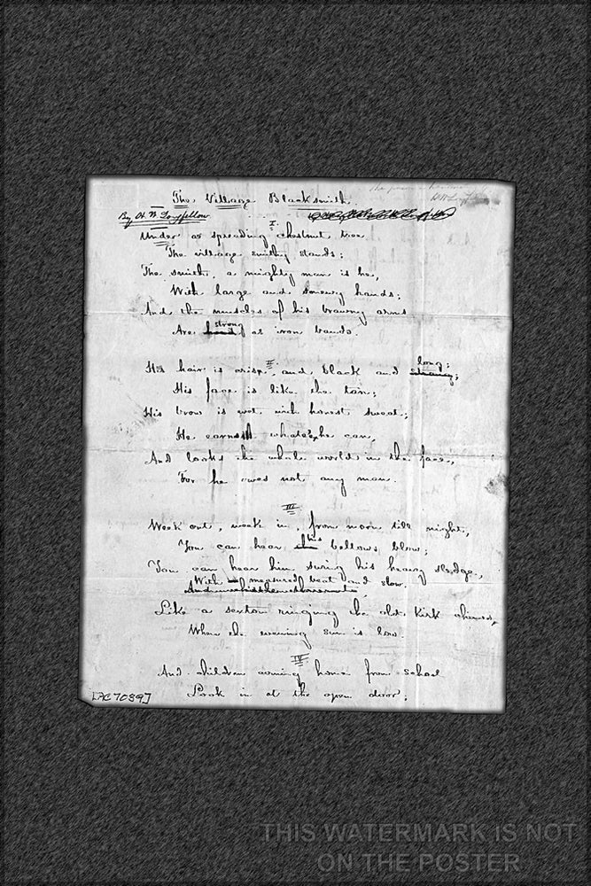 24"x36" Gallery Poster, Village Blacksmith (manuscript page 1) henry wadsworth longfellow