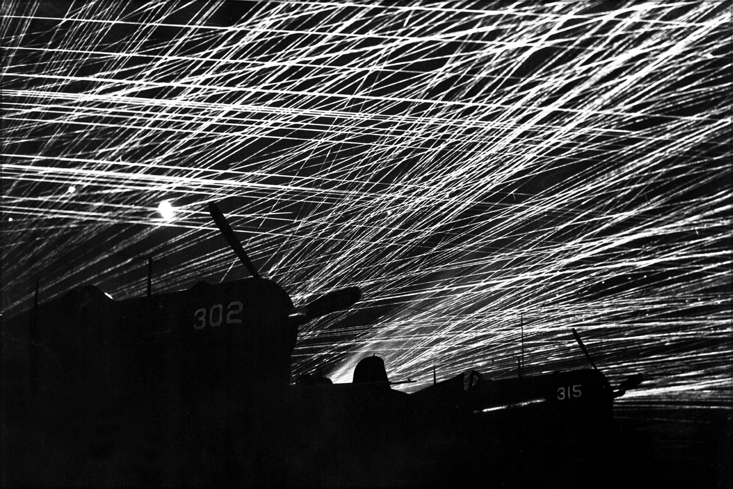 24"x36" Gallery Poster, Vought F4U Corsair with USMC anti-aircraft tracer fire 1945