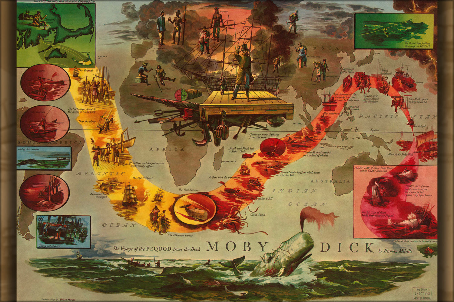 24"x36" Gallery Poster, Voyage of the Pequod from Moby Dick by Herman Melville; 1956