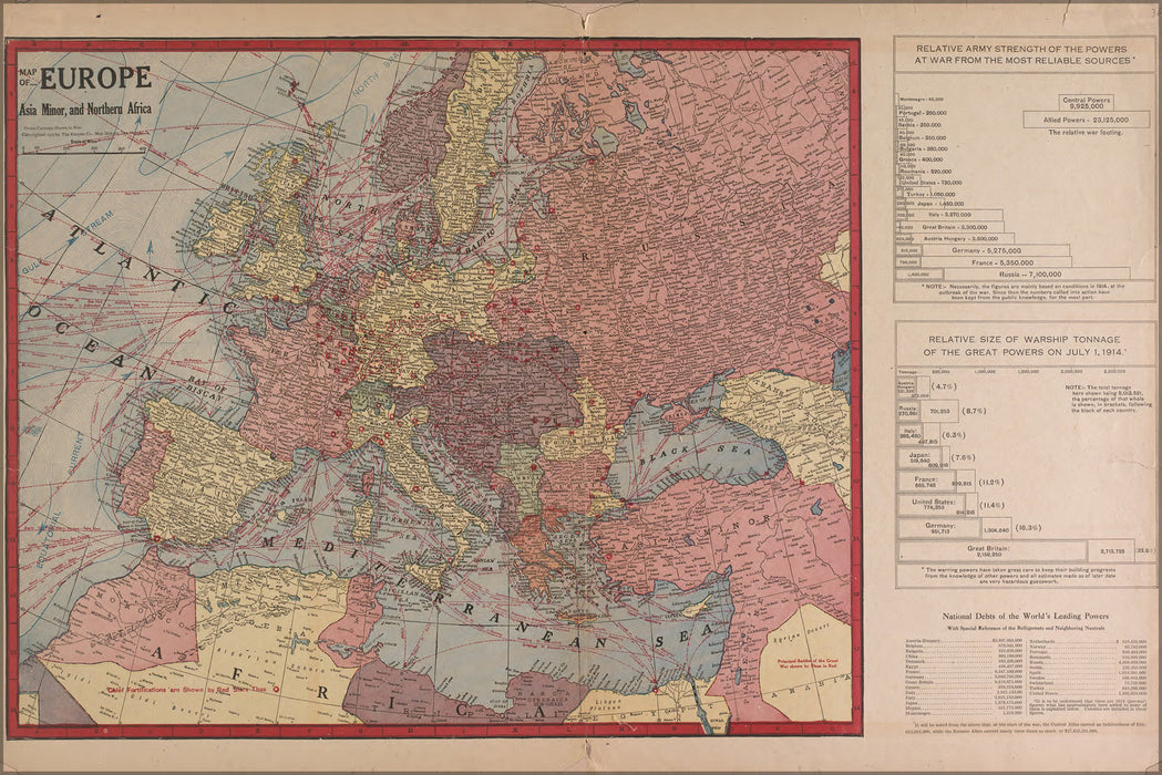 24"x36" Gallery Poster, WWI map of europe & force size 1917